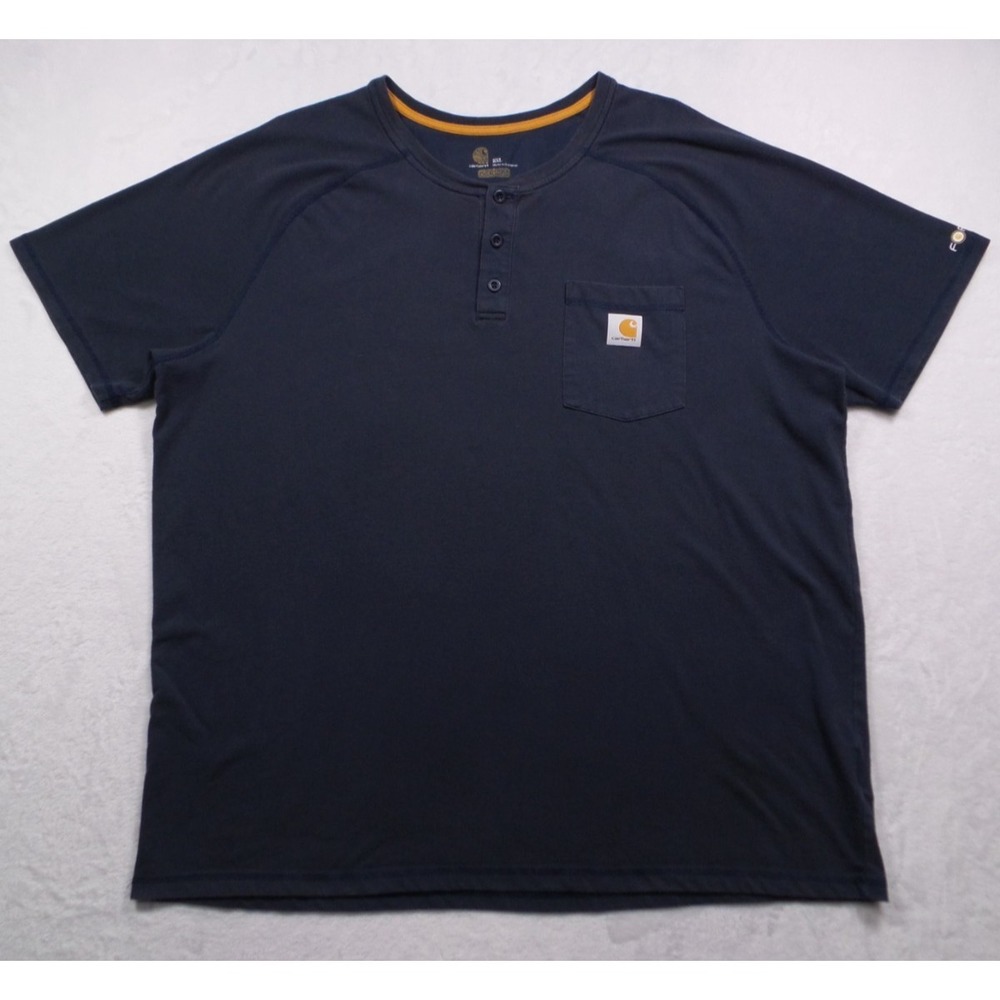 Carhartt Shirt Mens Size 2XL Blue Relaxed Fit‎ Henley Short Sleeve Pocket Worn